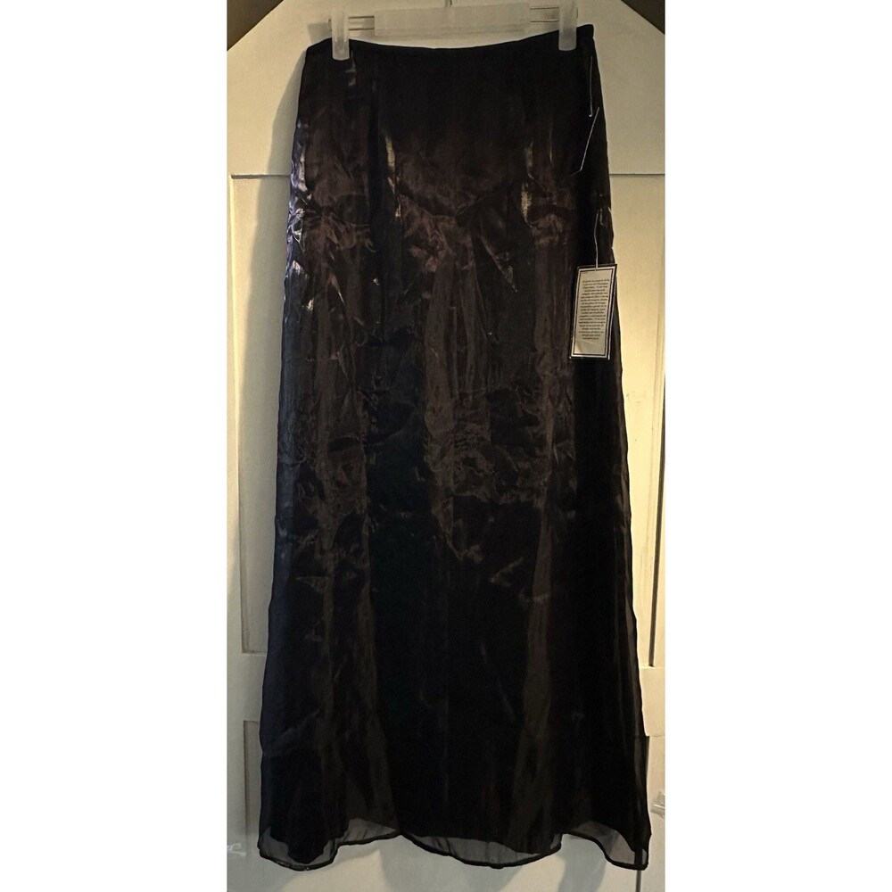 🖤Black Shiny Crepe Organza Full Formal Lined Maxi Skirt By Metaphor Size 8 NWT